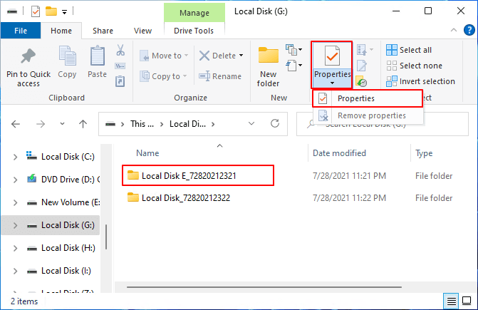 Apri le proprietà della cartella o del file