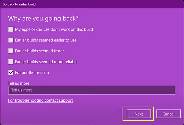 verificare motivi per i quali vuoi disinstallare Windows 11