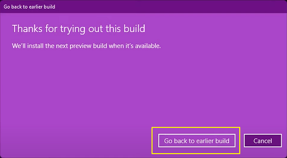 confermare che vuoi tornare a Windows 10