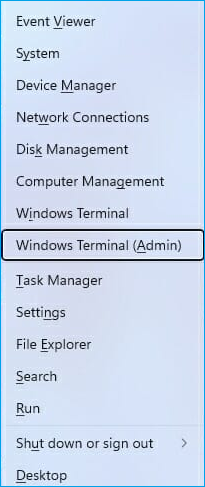 selezionare il terminale Windows (amministratore)