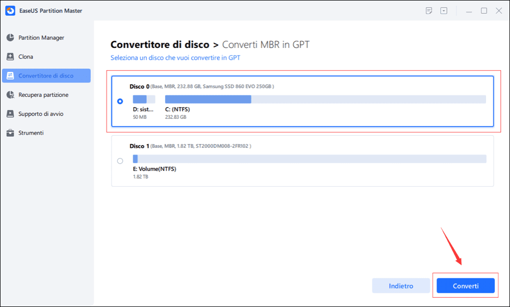 convertire MBR in GPT