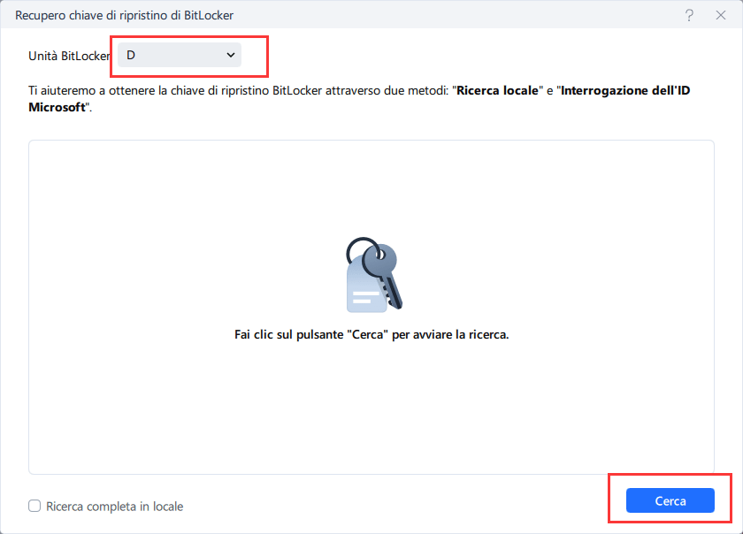 seleziona partizione bitlocker e cerca password