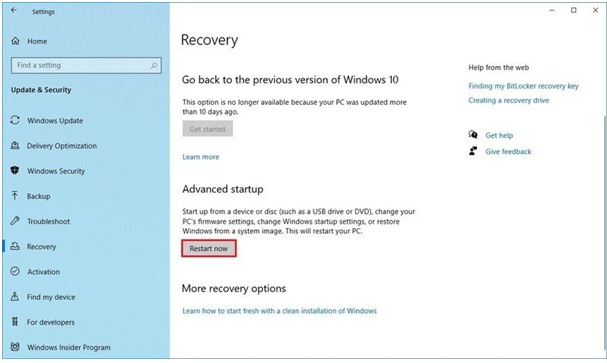 scegli l'avvio avanzato
