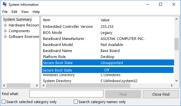 controllare lo status del secure boot