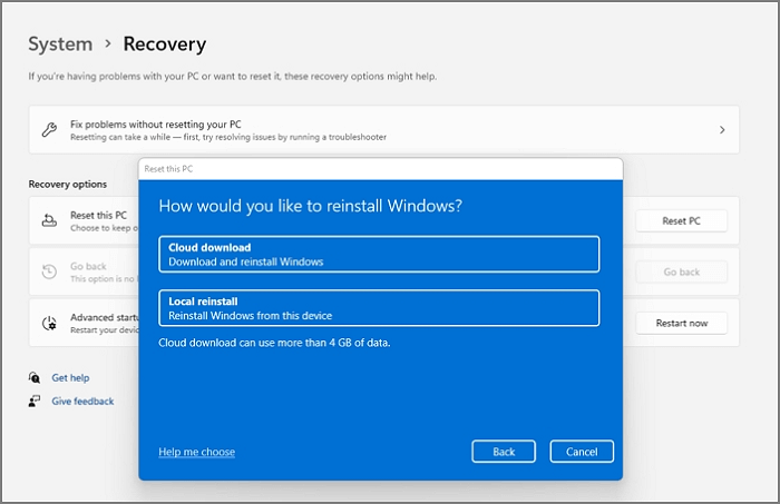 scegli come reinstallare Windows