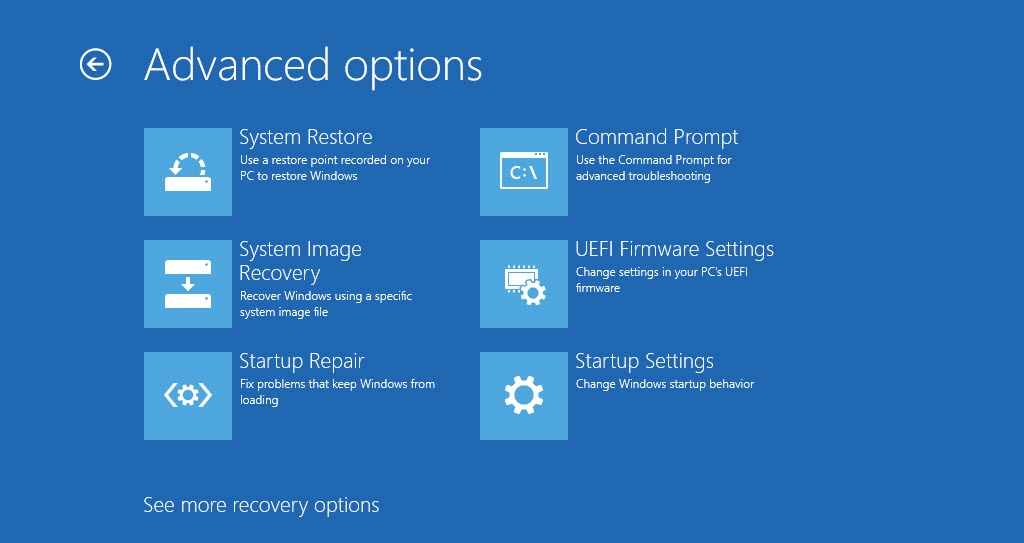 Impostazioni firmware UEFI di Windows