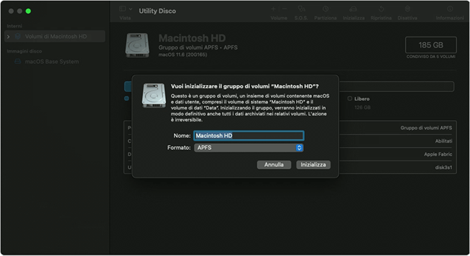 Clicca su Inizializza su Utility Disco