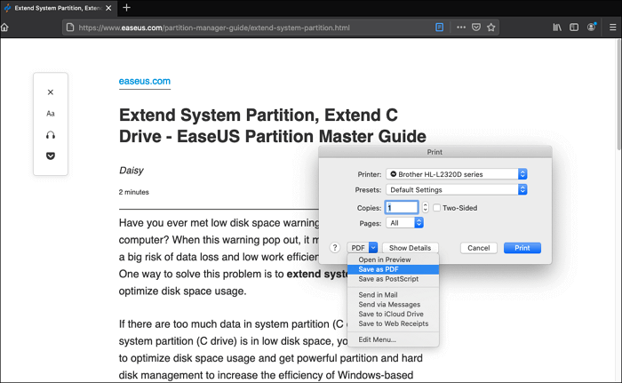 save as pdf in firefox mac