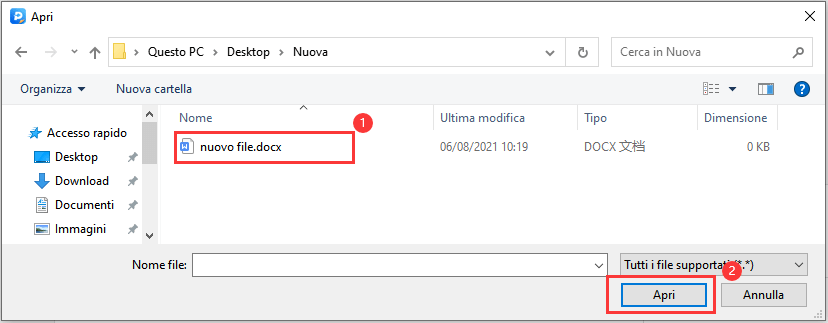 Selezionare word file