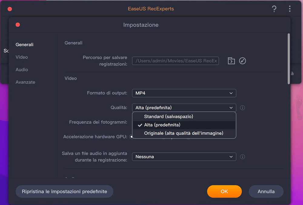 impostazione di Output