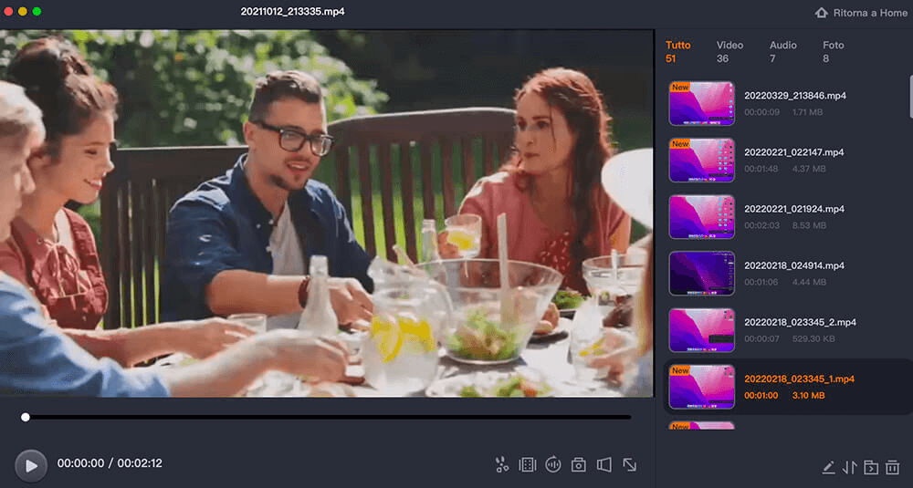 visualizzare le registrazioni