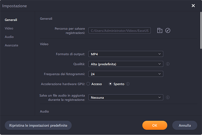 modificare le impostazioni