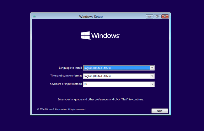 installazione standard di Windows passaggio 1
