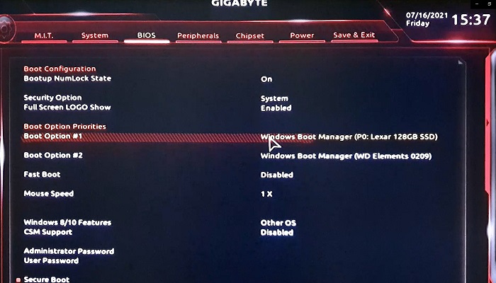 avvia dal disco rigido clonato su windows 11 step 1