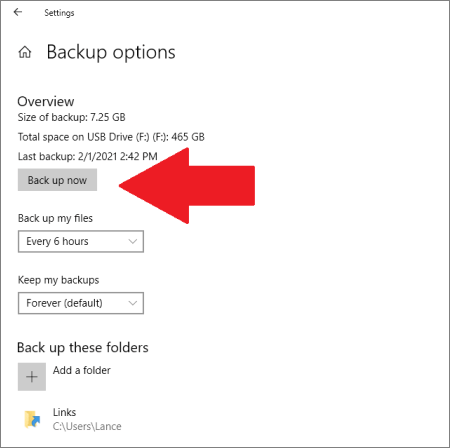 fa il backup della cronologia dei file di Windows 11 tutto