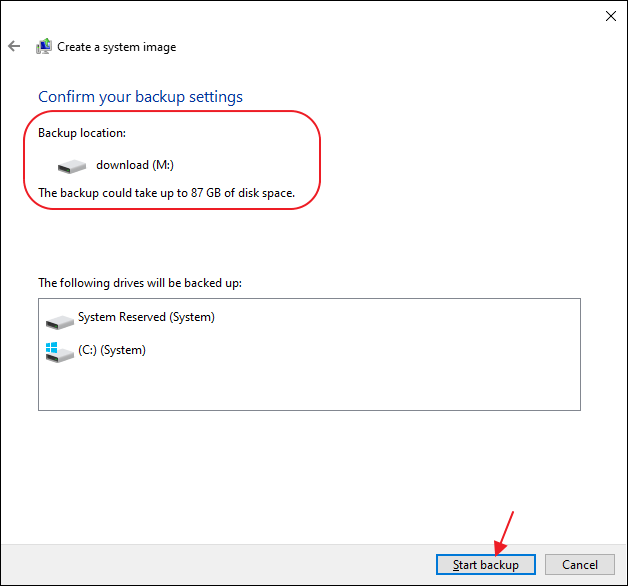 creare un'immagine di sistema passaggio 5