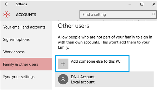 creare un nuovo account utente in Windows 10 per correggere il profilo utente corrotto