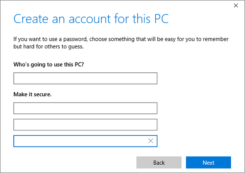 creare un nuovo account utente in Windows 10 per correggere il profilo utente corrotto