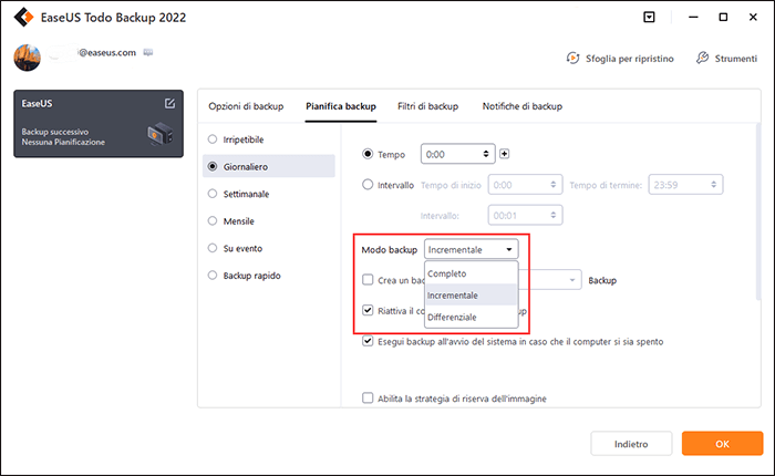 backup differenziale e incrementale