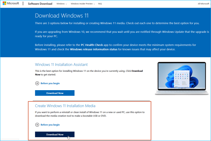 utilizzare il supporto di installazione di Windows per scaricare la versione completa di Windows 11