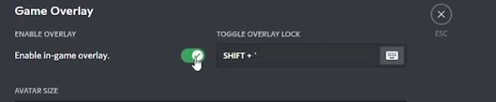 abilitare in overlay di gioco