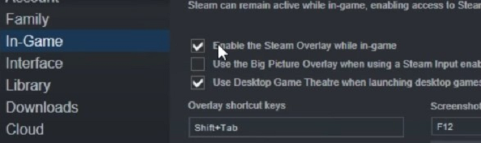 abilita le sovrapposizioni di Steam