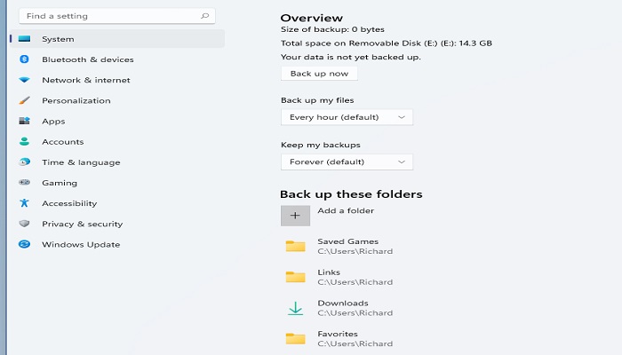 Come utilizzare la Cronologia dei file per eseguire il backup in Windows 11 - Passaggio 3