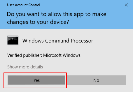 Consenti al prompt dei comandi di eseguire e risolvere l'errore 'Impossibile copiare i file'.