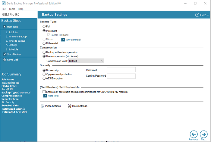 backup incrementale della sequenza temporale genie