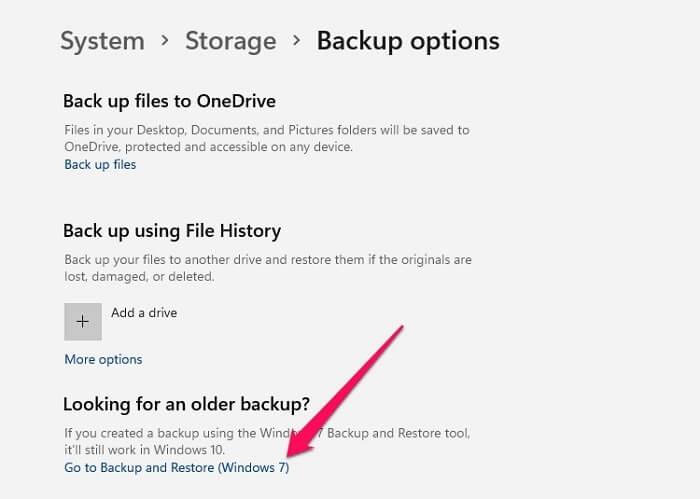 Opzione backup e ripristino