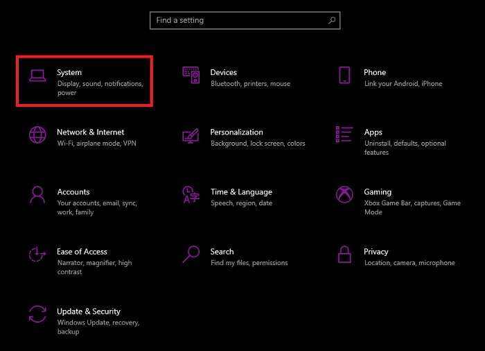Vai al sistema delle impostazioni di Windows
