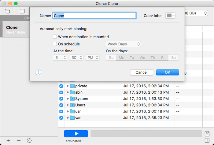 Imposta il piano di clonazione.
