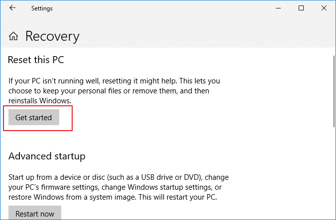 clicca sull'opzione Inizia