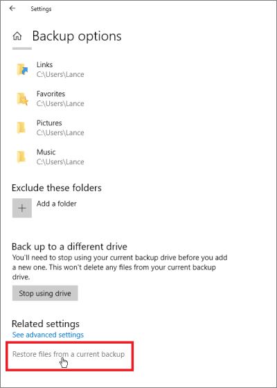 Ripristinare il backup