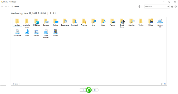 ripristinare i file con la cronologia dei file
