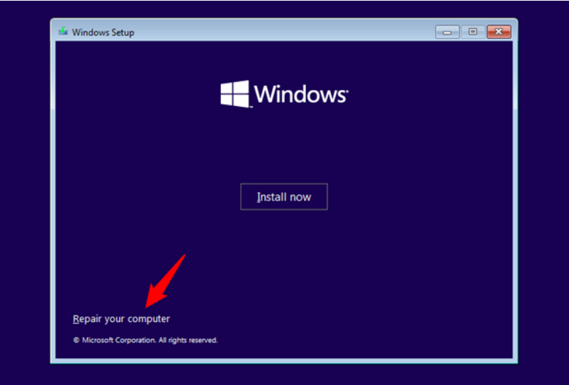 eseguire il supporto di installazione di Windows