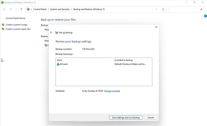opzioni di salvataggio backup