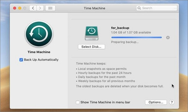 backup della macchina del tempo