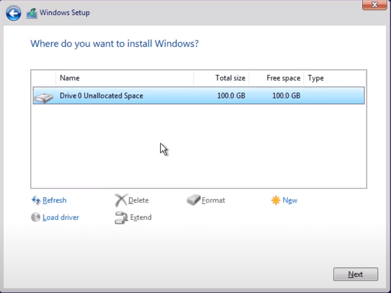selezionare l'unità