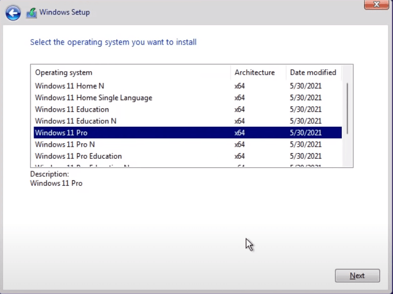 selezionare il sistema operativo