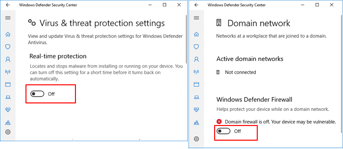 Disattiva antivirus e firewall