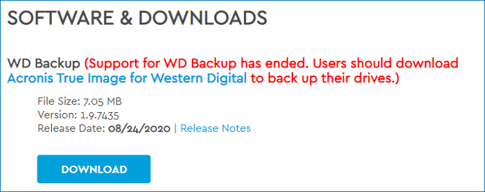 Il supporto WD Backup termina