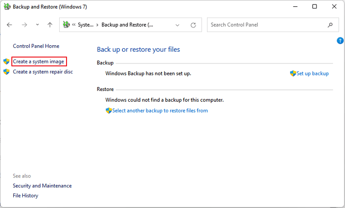 clicca su Crea immagine di sistema