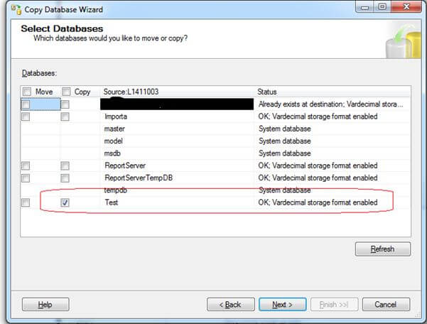 come trasferire database da un server su un altro con il wizard step 5