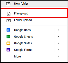 carica il file su google drive
