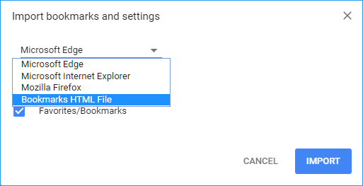 importa e trasferisci segnalibri di chrome su un nuovo PC