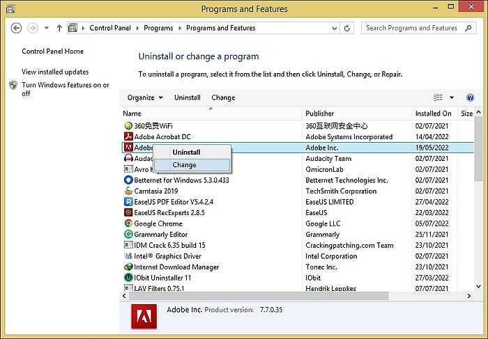 fare clic con il tasto destro sul programma e selezionare modifica