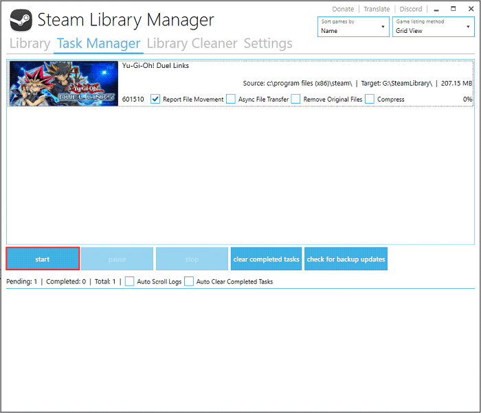 sposta il gioco Steam su un'altra unità nel passaggio 2 di Steam Library Manager