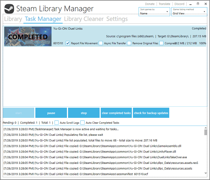 sposta il gioco Steam su un'altra unità nel passaggio 3 di Steam Library Manager