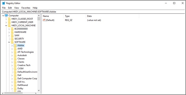 vai sul registro e trova il codice di adobe